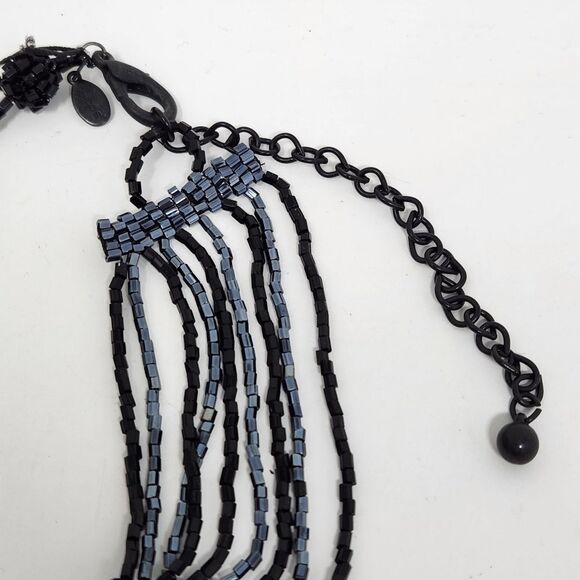 CHICO'S Black AB Seed & Faceted Iridescent Beads Choker Bib Necklace Vintage - Picture 8 of 10